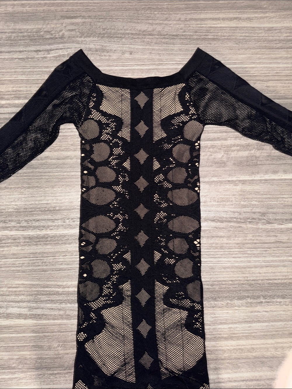 bebe Black Crochet Midi Dress with Sheer Paneling